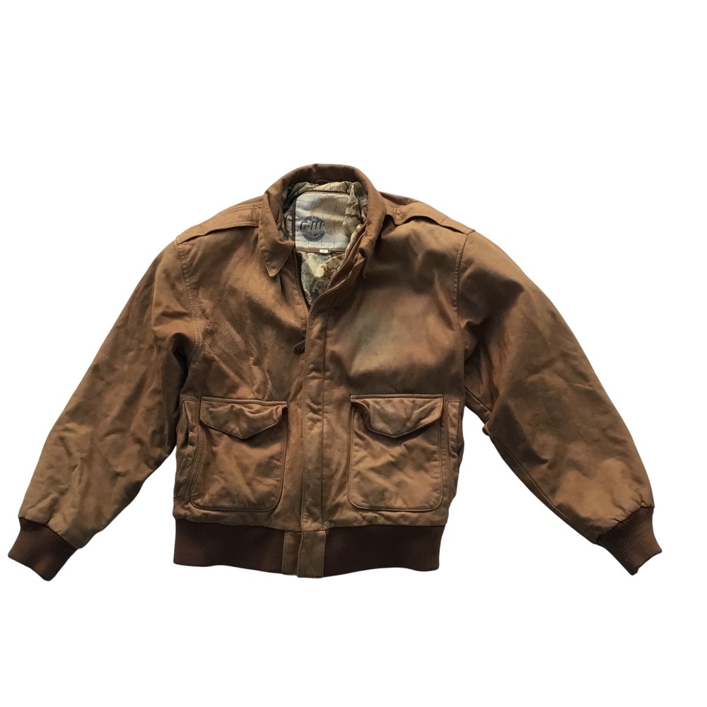 Vintage G-III Leather Fashions Bomber Jacket Tan Brown Map Lining Mens Medium